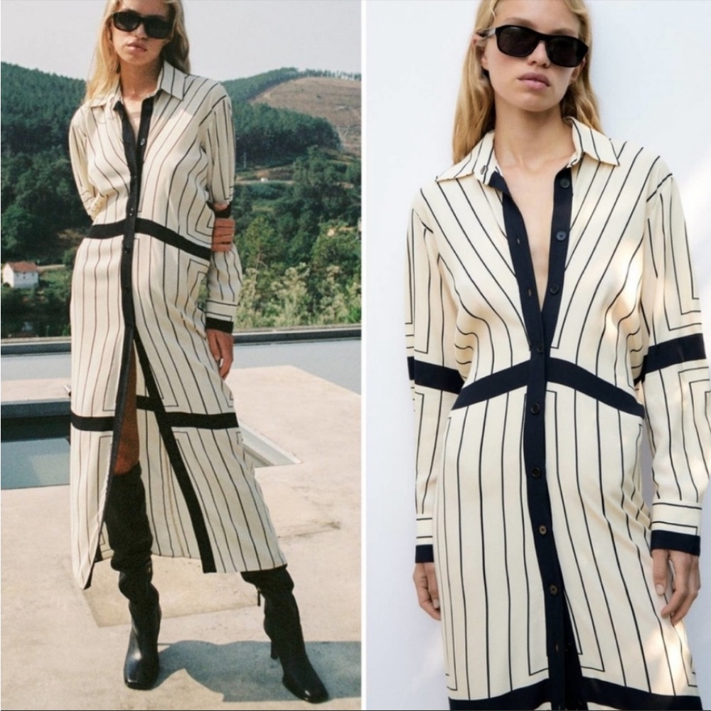 Zara Striped Midi Shirt Dress